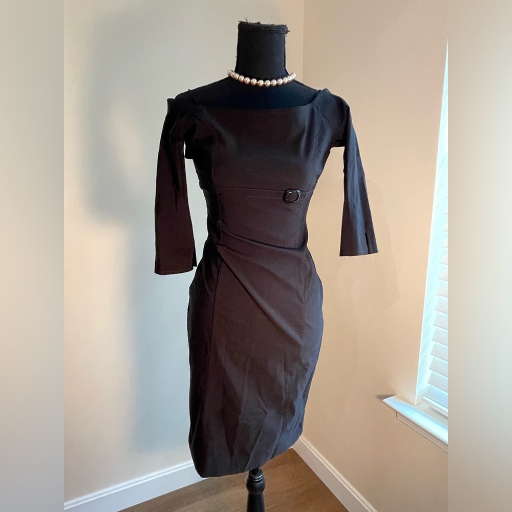 Black, square neckline, Zara dress, mid length sleeves